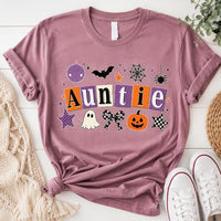 Personalized Family Halloween Shirts, Custom Mama Dada Auntie Sister Tees, Retro Ghost Pumpkin Tee, Custom Family Role, Holiday Party Gift