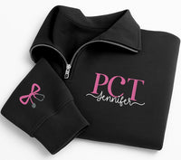 Personalized PCT Embroidered Quarter Zip Sweatshirt, Custom Name Pullover, Medical Team Apparel, Patient Care Technician, Employee Gift
