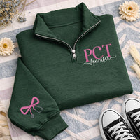 Personalized PCT Embroidered Quarter Zip Sweatshirt, Custom Name Pullover, Medical Team Apparel, Patient Care Technician, Employee Gift