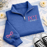 Personalized PCT Embroidered Quarter Zip Sweatshirt, Custom Name Pullover, Medical Team Apparel, Patient Care Technician, Employee Gift