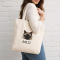 Custom Pet Canvas Tote Bag, Personalized Pet Portrait Tote, Cute Dog Mom Name Bag, Custom Name Cotton Tote Bag, Dog Lover Gift for Her