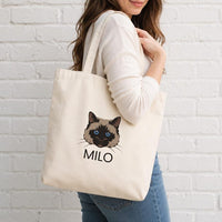 Custom Pet Canvas Tote Bag, Personalized Pet Portrait Tote, Cute Dog Mom Name Bag, Custom Name Cotton Tote Bag, Dog Lover Gift for Her