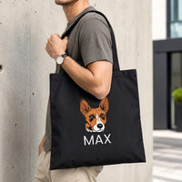 Custom Pet Canvas Tote Bag, Personalized Pet Portrait Tote, Cute Dog Mom Name Bag, Custom Name Cotton Tote Bag, Dog Lover Gift for Her