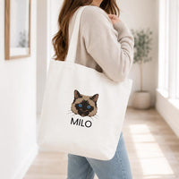 Custom Pet Canvas Tote Bag, Personalized Pet Portrait Tote, Cute Dog Mom Name Bag, Custom Name Cotton Tote Bag, Dog Lover Gift for Her