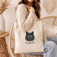 Custom Pet Canvas Tote Bag, Personalized Pet Portrait Tote, Cute Dog Mom Name Bag, Custom Name Cotton Tote Bag, Dog Lover Gift for Her