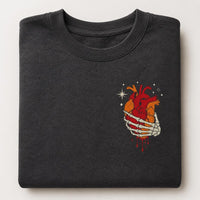 Skeleton Heart Embroidered Sweatshirt, Gothic Halloween Hoodie, Spooky Anatomical Skeleton Hand Shirt, Aesthetic Shirt, Aesthetic Gift