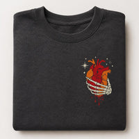 Skeleton Heart Embroidered Sweatshirt, Gothic Halloween Hoodie, Spooky Anatomical Skeleton Hand Shirt, Aesthetic Shirt, Aesthetic Gift