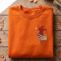 Skeleton Heart Embroidered Sweatshirt, Gothic Halloween Hoodie, Spooky Anatomical Skeleton Hand Shirt, Aesthetic Shirt, Aesthetic Gift