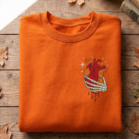Skeleton Heart Embroidered Sweatshirt, Gothic Halloween Hoodie, Spooky Anatomical Skeleton Hand Shirt, Aesthetic Shirt, Aesthetic Gift