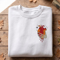 Skeleton Heart Embroidered Sweatshirt, Gothic Halloween Hoodie, Spooky Anatomical Skeleton Hand Shirt, Aesthetic Shirt, Aesthetic Gift