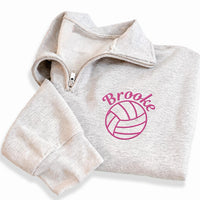 Personalized Volleyball Embroidered Quarter Zip Sweatshirt, Custom Name Pullover, Volleyball Team Top, Game Day Outfit, Tournament Gift