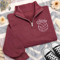 Personalized Volleyball Embroidered Quarter Zip Sweatshirt, Custom Name Pullover, Volleyball Team Top, Game Day Outfit, Tournament Gift