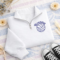 Personalized Volleyball Embroidered Quarter Zip Sweatshirt, Custom Name Pullover, Volleyball Team Top, Game Day Outfit, Tournament Gift