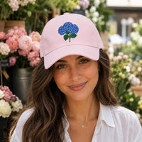 Blue Hydrangea Embroidered Hat, Floral Baseball Cap for Garden Lovers, Bio Washed Cotton Cap, Botanical Gardener Gift, Gift for Her