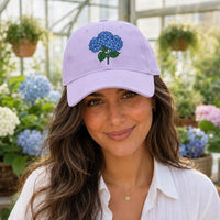 Blue Hydrangea Embroidered Hat, Floral Baseball Cap for Garden Lovers, Bio Washed Cotton Cap, Botanical Gardener Gift, Gift for Her
