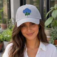 Blue Hydrangea Embroidered Hat, Floral Baseball Cap for Garden Lovers, Bio Washed Cotton Cap, Botanical Gardener Gift, Gift for Her