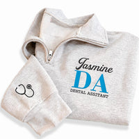 Dental Assistant Embroidered Quarter Zip Sweatshirt, Custom Name Pullover, Medical Team Apparel, Dental Office Wear, Custom Team Gift