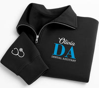 Dental Assistant Embroidered Quarter Zip Sweatshirt, Custom Name Pullover, Medical Team Apparel, Dental Office Wear, Custom Team Gift