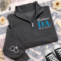 Dental Assistant Embroidered Quarter Zip Sweatshirt, Custom Name Pullover, Medical Team Apparel, Dental Office Wear, Custom Team Gift