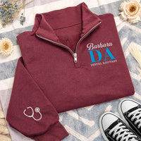Dental Assistant Embroidered Quarter Zip Sweatshirt, Custom Name Pullover, Medical Team Apparel, Dental Office Wear, Custom Team Gift