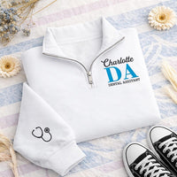 Dental Assistant Embroidered Quarter Zip Sweatshirt, Custom Name Pullover, Medical Team Apparel, Dental Office Wear, Custom Team Gift