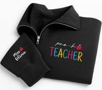 Pre-K Teacher Embroidered Quarter Zip Sweatshirt, Custom Name Pullover, Preschool Teacher Gift, Classroom Layer, Back to School Gift