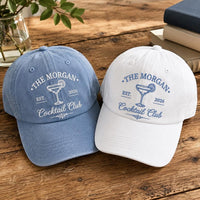 Personalized Cocktail Club Embroidered Hat, Custom Family Name & Year Cap, Bio Washed Cotton Cap, Home Bar Gift, Personalized Gift