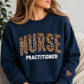 Personalized Nurse Practitioner Sweatshirt, Custom Leopard Print NP Crewneck, Name Pullover, Nurses Week Gift, Gift for NP, Front Sleeve