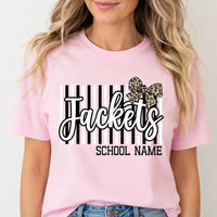 Personalized School Mascot Shirt, Custom Team Name Tee or Sweatshirt, Leopard Bow School Spirit Top, Game Day Outfit, Custom Team Gift