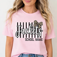 Personalized School Mascot Shirt, Custom Team Name Tee or Sweatshirt, Leopard Bow School Spirit Top, Game Day Outfit, Custom Team Gift