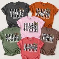 Personalized School Mascot Shirt, Custom Team Name Tee or Sweatshirt, Leopard Bow School Spirit Top, Game Day Outfit, Custom Team Gift