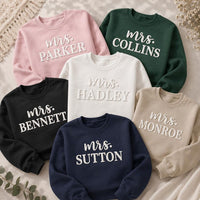 Personalized Bride Puff Print Sweatshirt, Future Mrs Last Name Shirt, Bridal Engagement Crewneck, Name Crewneck, Custom Gift for Bride