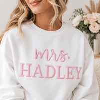 Personalized Bride Puff Print Sweatshirt, Future Mrs Last Name Shirt, Bridal Engagement Crewneck, Name Crewneck, Custom Gift for Bride