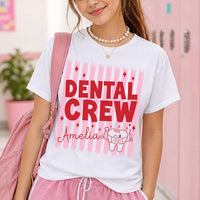 Personalized Dental Crew Shirt, Custom Dentist Office Squad Tee, Retro Striped Tooth Graphic Top, Dental Assistant Gift, Hygienist Gift