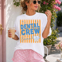 Personalized Dental Crew Shirt, Custom Dentist Office Squad Tee, Retro Striped Tooth Graphic Top, Dental Assistant Gift, Hygienist Gift
