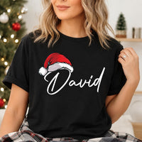 Personalized Family Christmas Shirts, Custom Name Santa Hat Tees, Matching Holiday Outfit, Adult Youth Baby Sizes, Family Christmas Gift