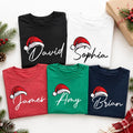 Personalized Family Christmas Shirts, Custom Name Santa Hat Tees, Matching Holiday Outfit, Adult Youth Baby Sizes, Family Christmas Gift
