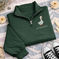 Personalized Goose Embroidered Quarter Zip Sweatshirt, Custom Holiday Pullover, Festive Embroidered Top, Winter Outfit, Christmas Gift