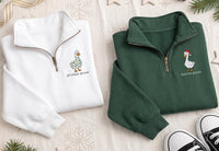 Personalized Goose Embroidered Quarter Zip Sweatshirt, Custom Holiday Pullover, Festive Embroidered Top, Winter Outfit, Christmas Gift