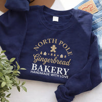 North Pole Gingerbread Bakery Embroidered Sweatshirt, Holiday Hoodie, Festive Shirt, Vintage Winter Crewneck, Christmas Gift for Her