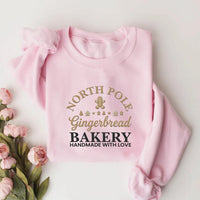 North Pole Gingerbread Bakery Embroidered Sweatshirt, Holiday Hoodie, Festive Shirt, Vintage Winter Crewneck, Christmas Gift for Her