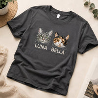 Custom Two-Pet Embroidered Shirt, Personalized Portrait Sweatshirt, Pet Name Tee Hoodie, Cat Mom Crewneck, Cat Lover Gift for Women