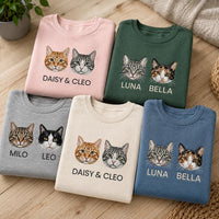 Custom Two-Pet Embroidered Shirt, Personalized Portrait Sweatshirt, Pet Name Tee Hoodie, Cat Mom Crewneck, Cat Lover Gift for Women