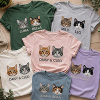 Custom Two-Pet Embroidered Shirt, Personalized Portrait Sweatshirt, Pet Name Tee Hoodie, Cat Mom Crewneck, Cat Lover Gift for Women