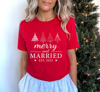 Personalized Merry and Married Couple Shirt, Custom Est Year Holiday Tee, Matching Newlywed Outfit, His and Hers Shirts, Newlywed Gift