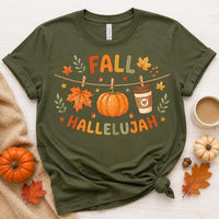 Christian Fall Hallelujah Graphic Shirt, Cute Pumpkin Coffee Tee, Autumn Faith T-Shirt, Thanksgiving Outfit, Fall Holiday Gift for Her