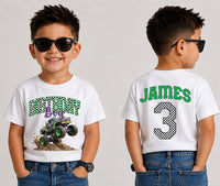 Personalized Monster Truck Shirts, Pit Crew Family Tees, 3rd Birthday Boy Outfit, Front Back Print, Gift for Toddler