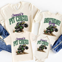 Personalized Monster Truck Shirts, Pit Crew Family Tees, 3rd Birthday Boy Outfit, Front Back Print, Gift for Toddler