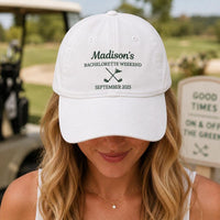Personalized Bachelorette Golf Embroidered Hat, Custom Bride Name and Date Cap, Bridal Party Cap, Golf Weekend Trip, Bridal Shower Gift