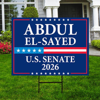 Abdul El-Sayed For Michigan Senate 2026 Yard Sign, Corrugated Plastic Senate Elections, Race Red White & Blue Yard Sign with Metal H-Stake